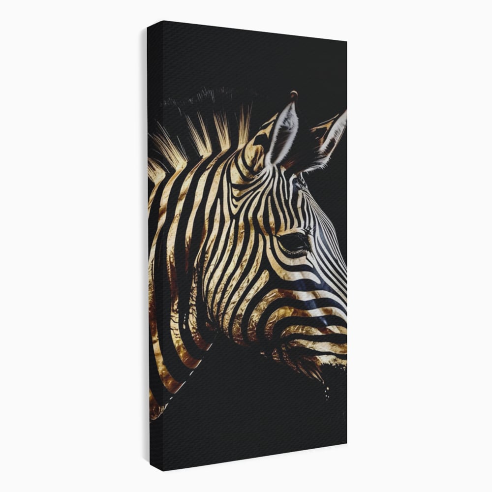 Tablou canvas cu tablou canvas cu cap de zebra aurie, fara rama, pe sasiu de lemn
